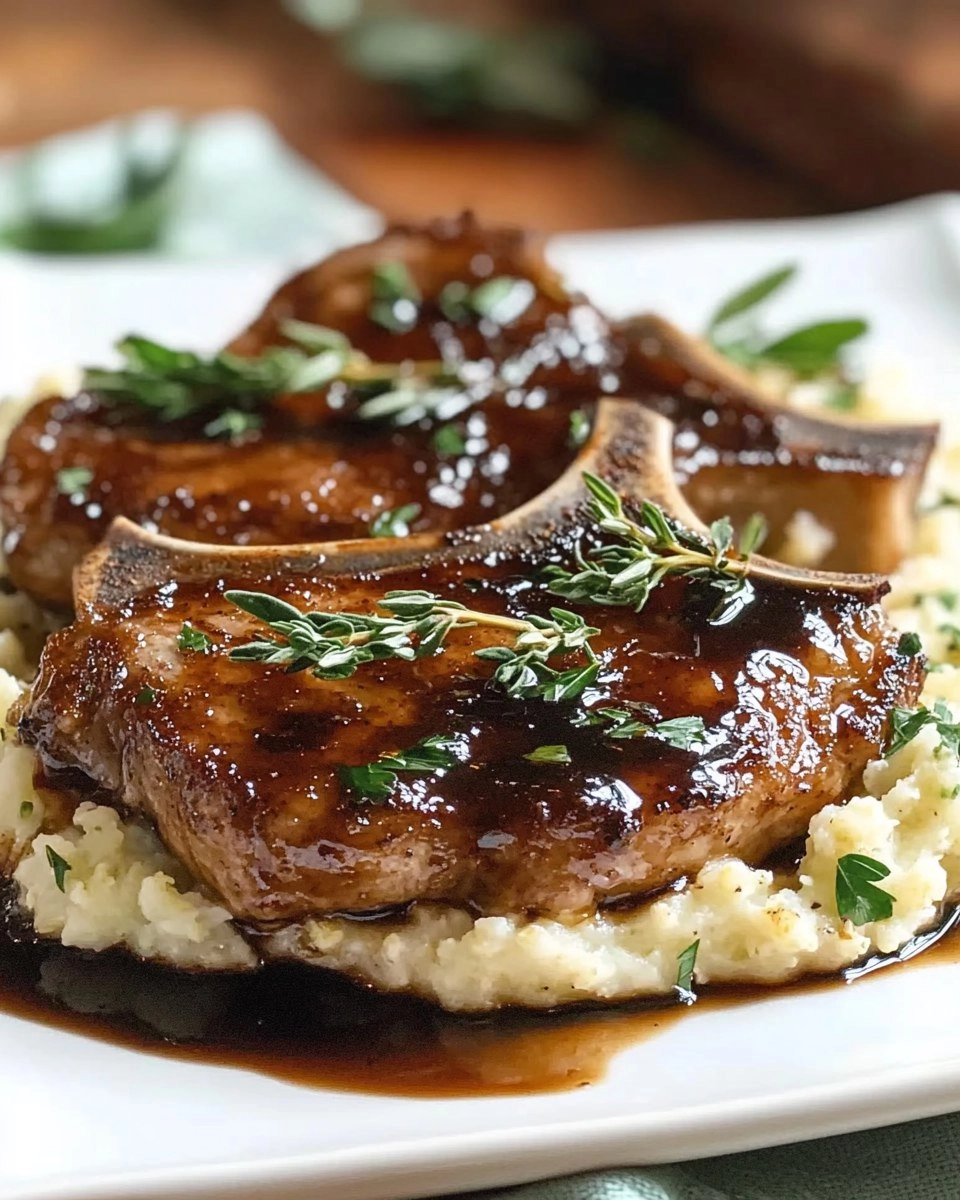 Balsamic Pork Chops with Cauli Mash 85 Balsamic Pork Chops with Cauli Mash