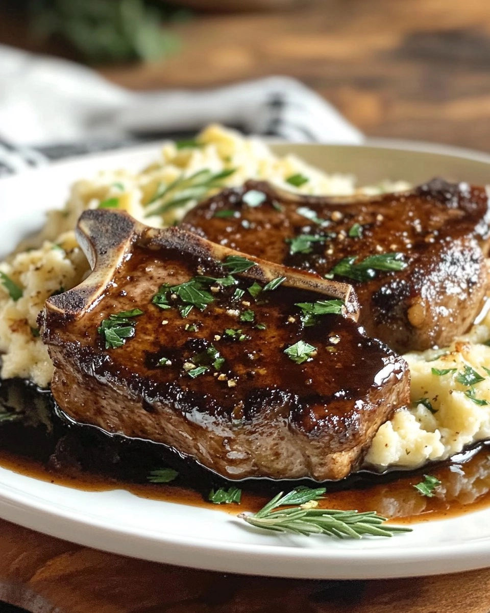 Balsamic Pork Chops with Cauli Mash 87 Balsamic Pork Chops with Cauli Mash
