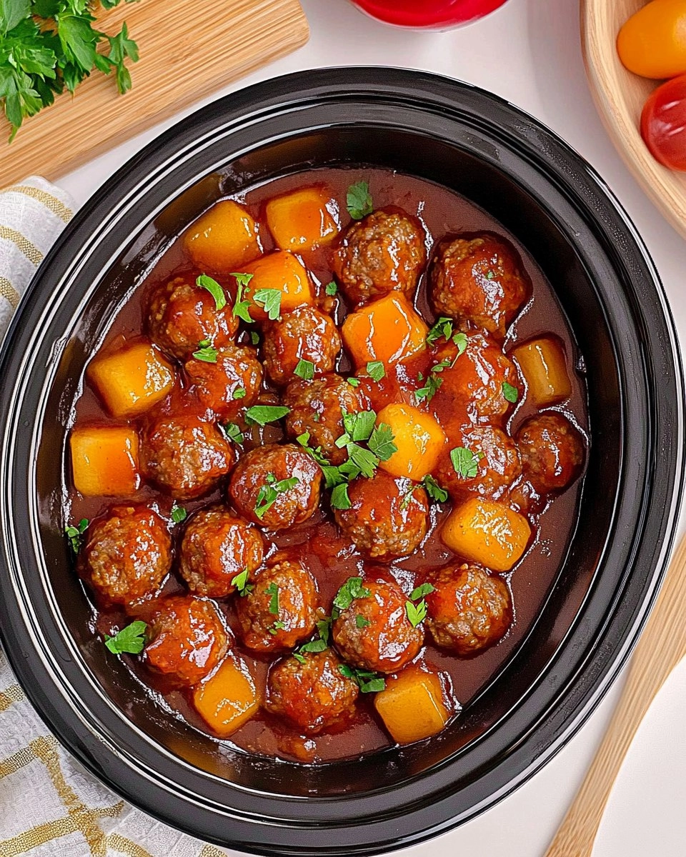 Healthy Crockpot Hawaiian Meatballs