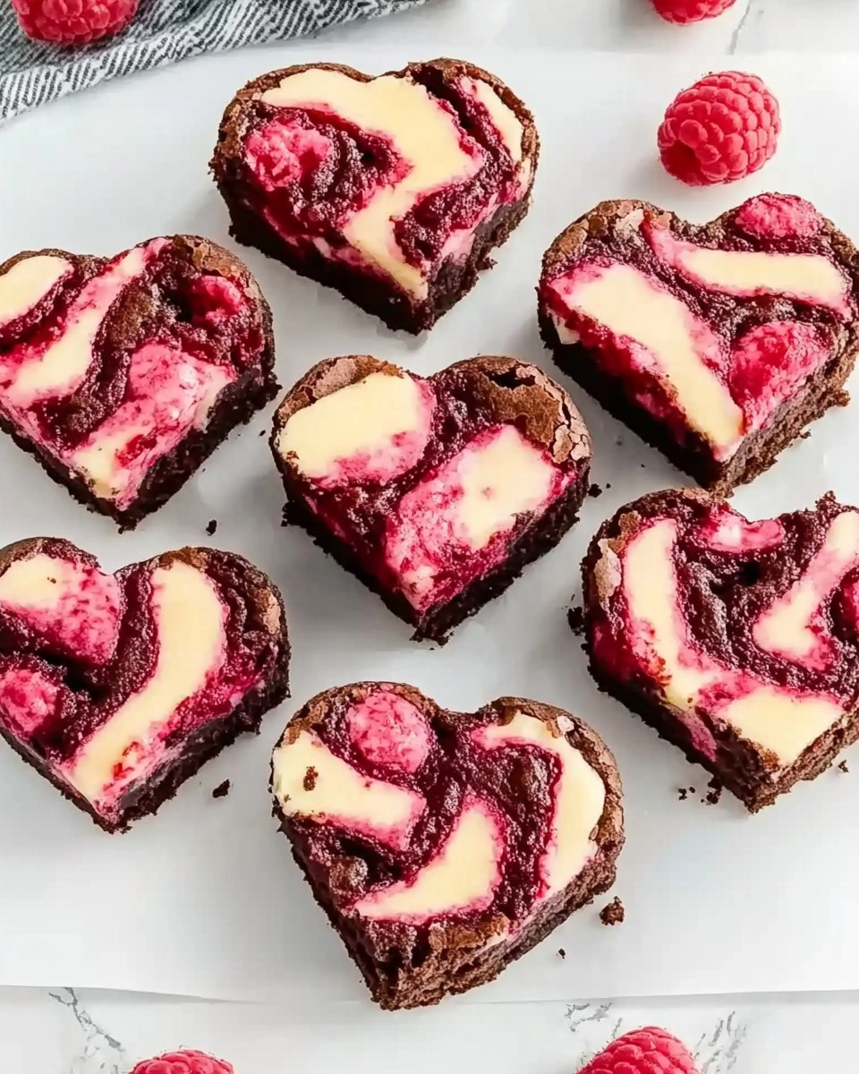 Heart Shaped Brownies (with Raspberry Swirl and Cheesecake Topping)