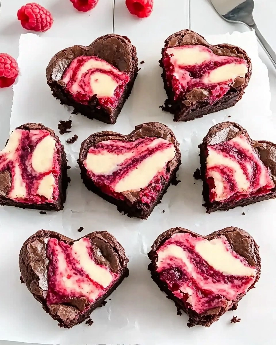 Heart Shaped Brownies (with Raspberry Swirl and Cheesecake Topping)