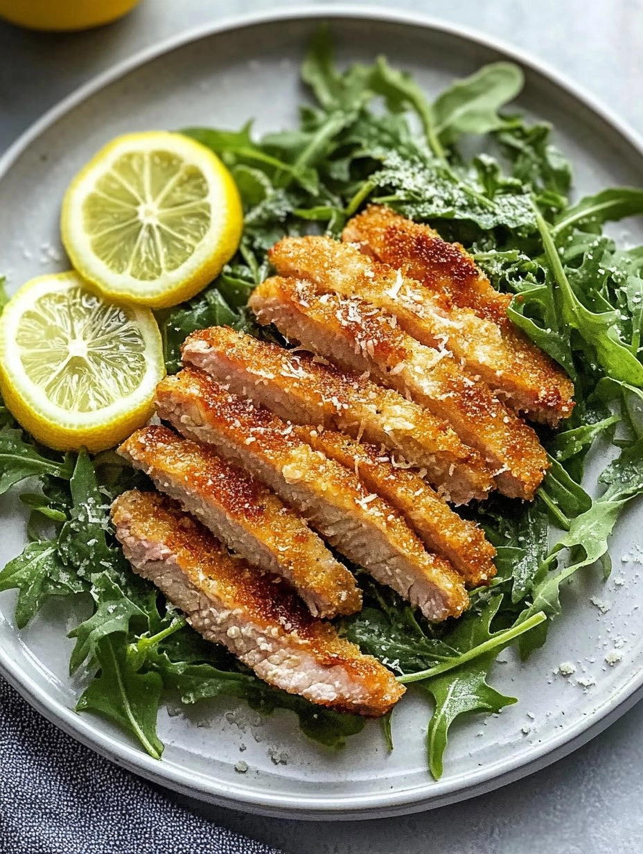 Pork Milanese with Lemon Parmesan Arugula 116 Pork Milanese with Lemon Parmesan Arugula