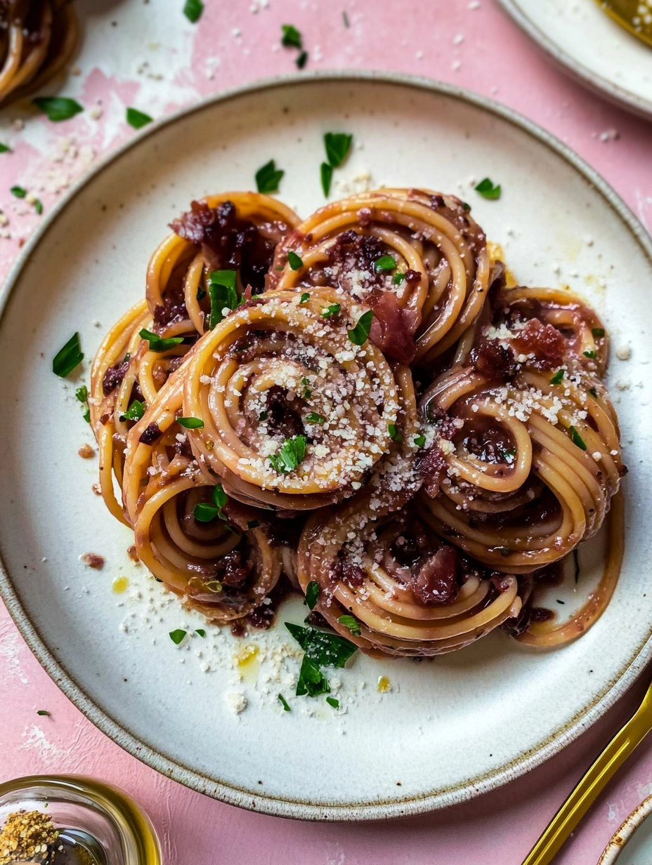 Red Wine Bucatini with Pancetta