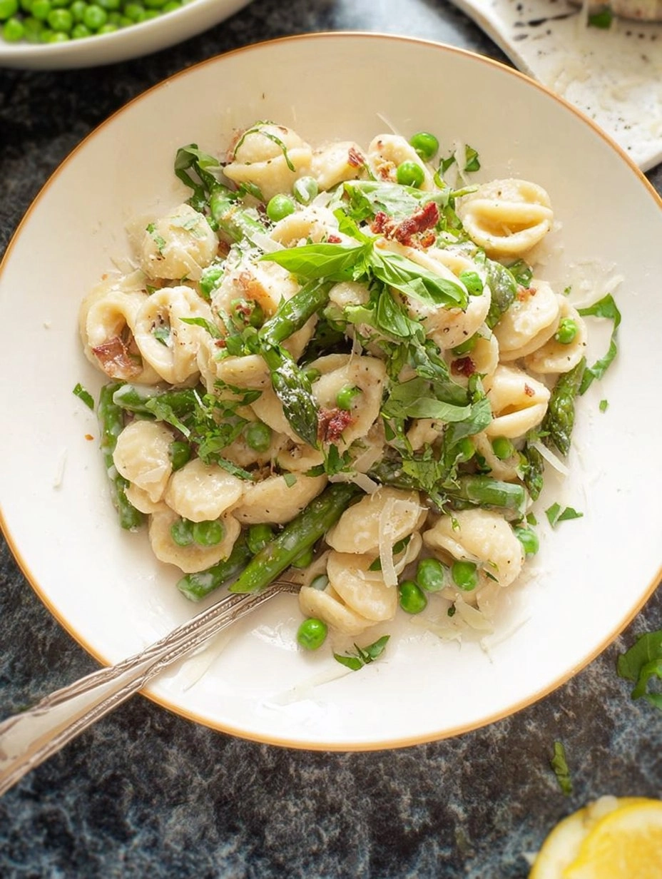 Creamy Lemon Asparagus Pasta with Peas & Parmesan