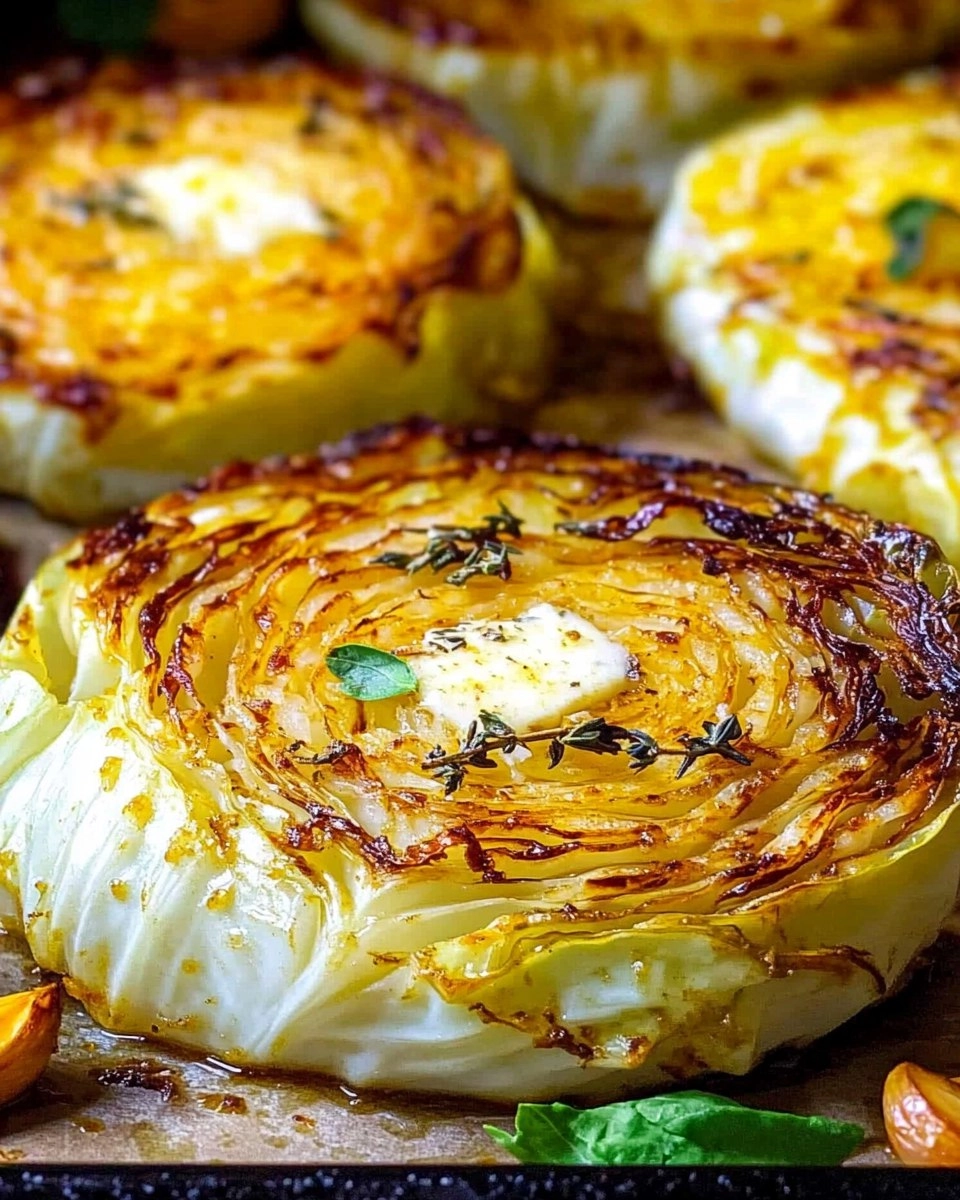 Crispy Roasted Parmesan Cabbage Steaks with Garlic Herb Butter