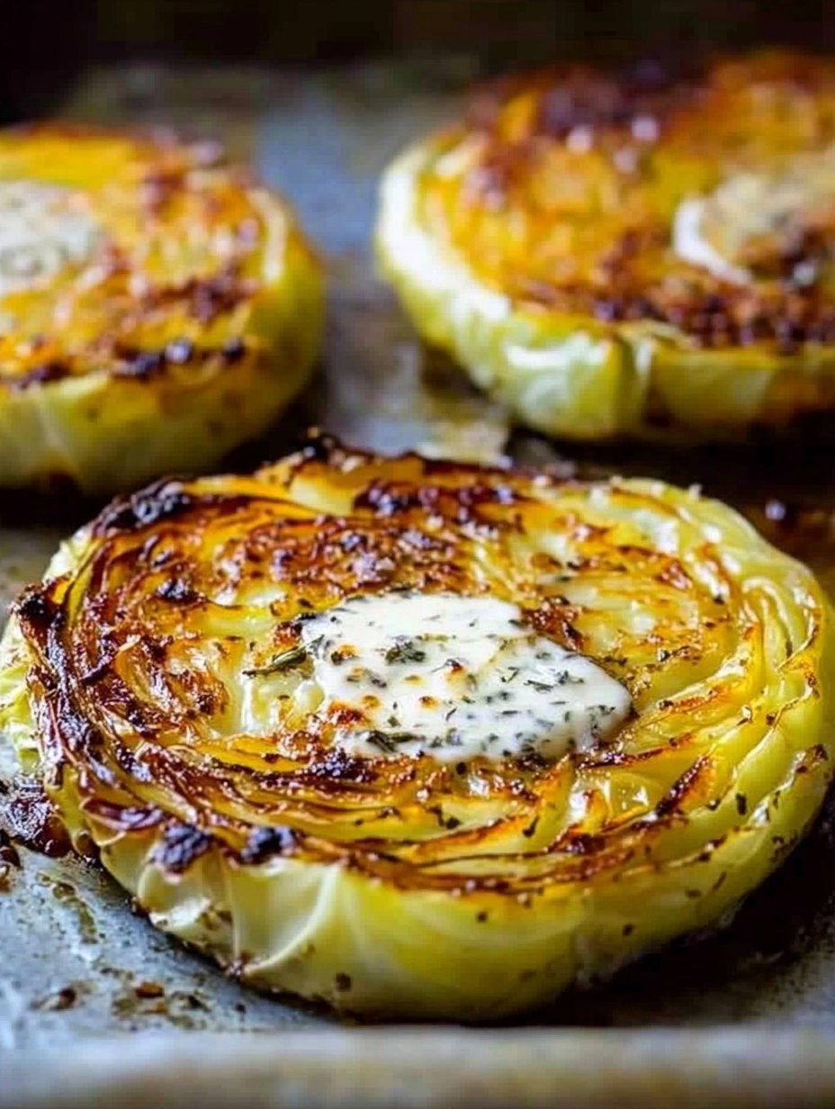 Crispy Roasted Parmesan Cabbage Steaks with Garlic Herb Butter