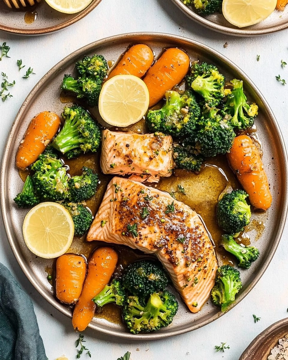 Honey Garlic Sheet-Pan Salmon with Broccoli & Carrots 110 Honey Garlic Sheet-Pan Salmon with Broccoli & Carrots