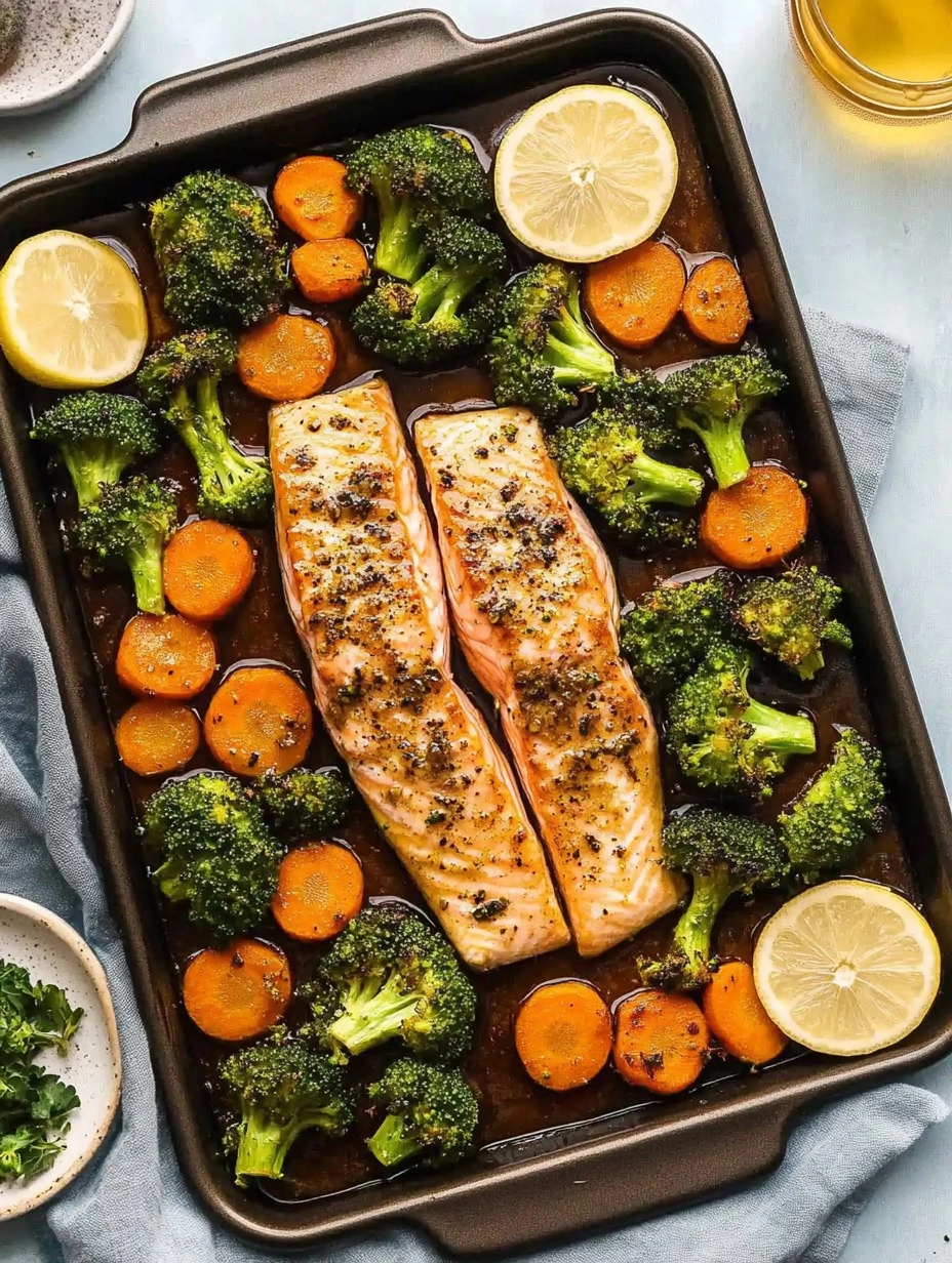 Honey Garlic Sheet-Pan Salmon with Broccoli & Carrots 111 Honey Garlic Sheet-Pan Salmon with Broccoli & Carrots