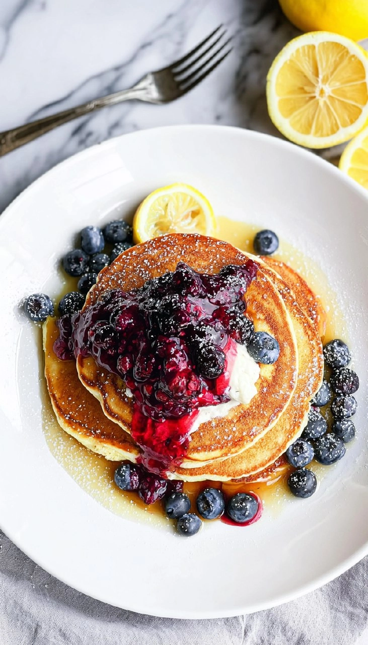 Lemon Ricotta Pancakes with Warm Berry Compote 102 Lemon Ricotta Pancakes with Warm Berry Compote