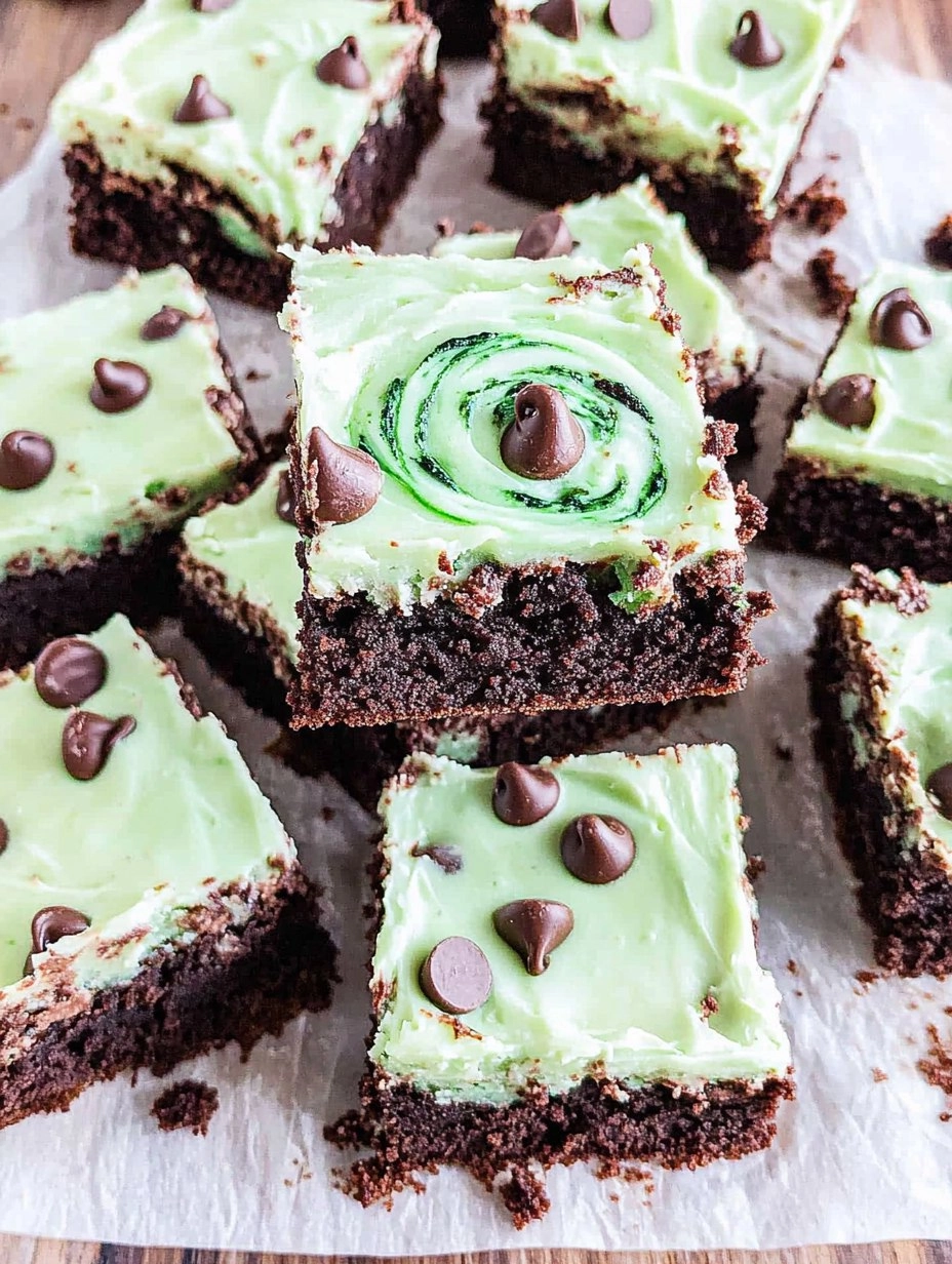 Mint Chocolate Chip Brownies with Green Swirl Frosting 131 Mint Chocolate Chip Brownies with Green Swirl Frosting
