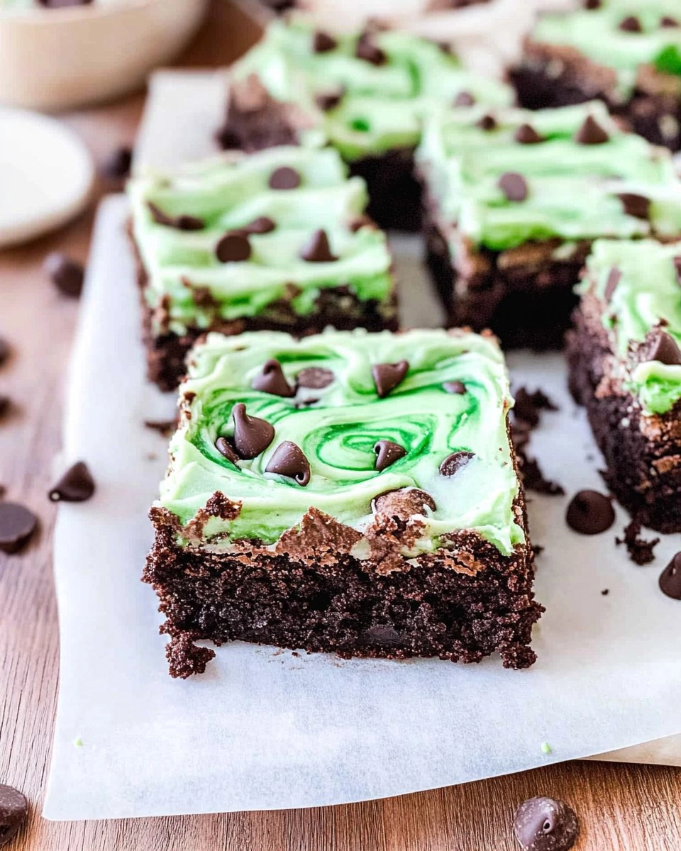 Mint Chocolate Chip Brownies with Green Swirl Frosting 132 Mint Chocolate Chip Brownies with Green Swirl Frosting