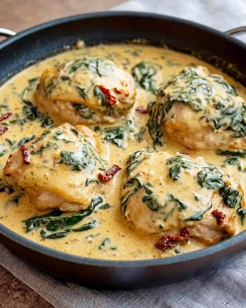 One-Pan Creamy Tuscan Chicken Thighs with Spinach & Sun-Dried Tomatoes