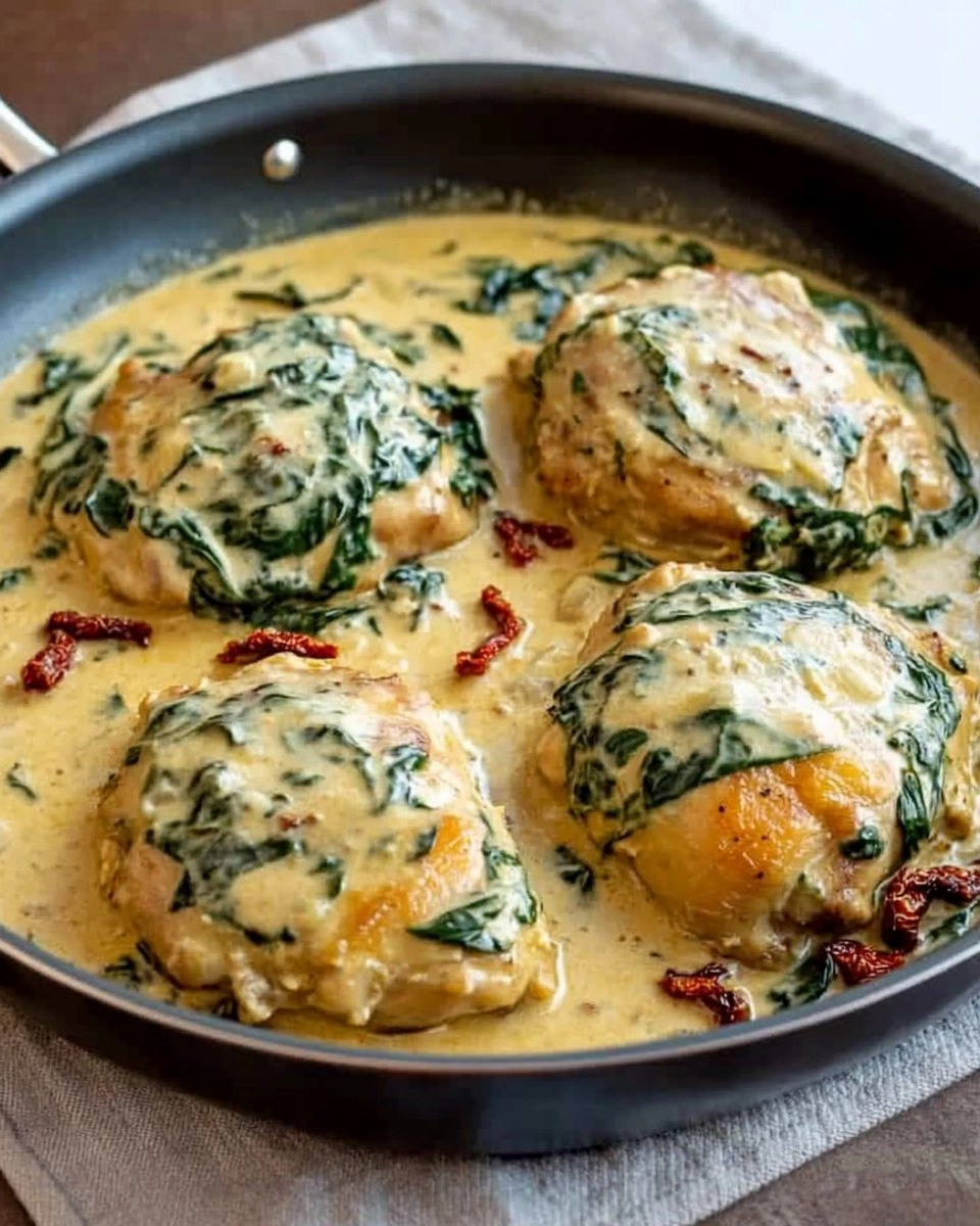 One-Pan Creamy Tuscan Chicken Thighs with Spinach & Sun-Dried Tomatoes