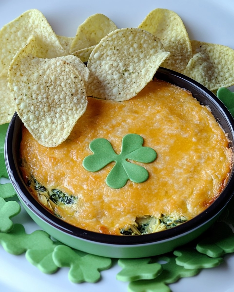 Shamrock Spinach Artichoke Dip with Green Tortilla Chips
