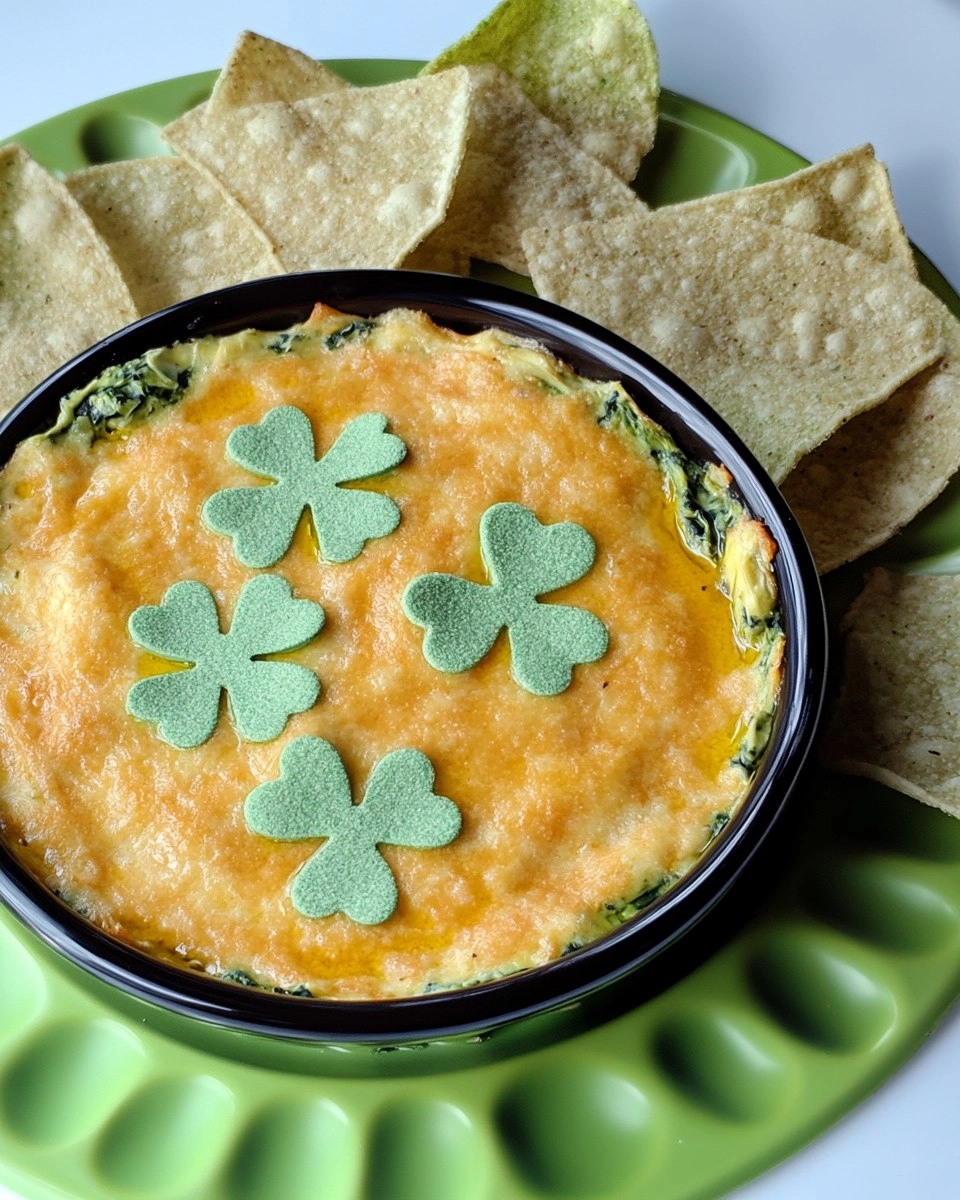 Shamrock Spinach Artichoke Dip with Green Tortilla Chips