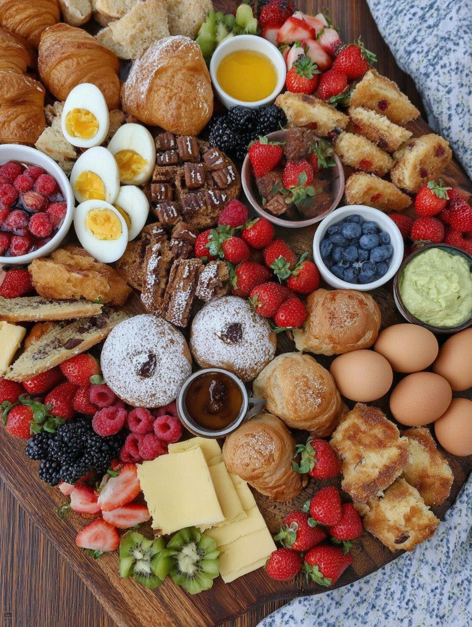 Spring Brunch Board with Eggs, Pastries, Fruit & Dips