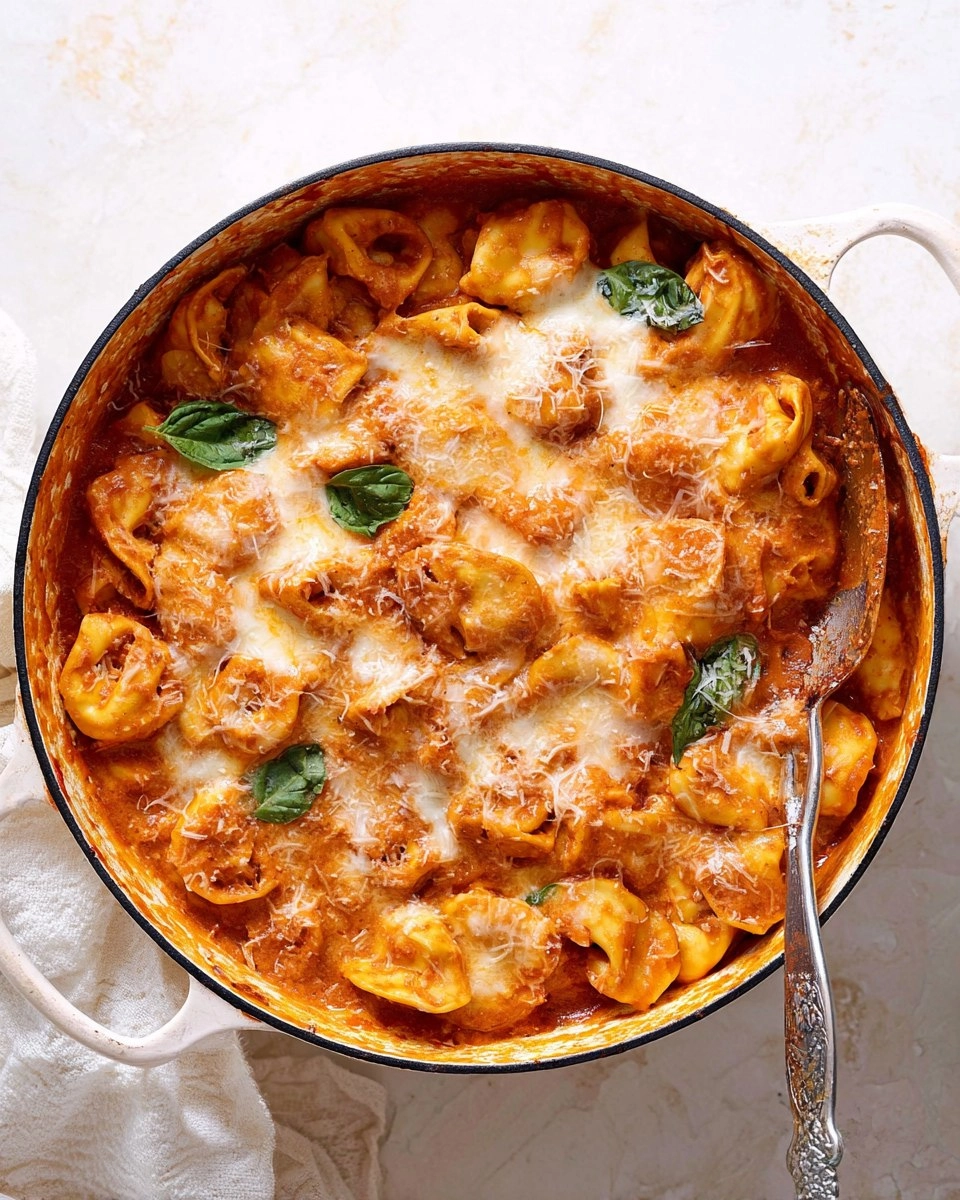 Baked Cheese Tortellini in Vodka Sauce.