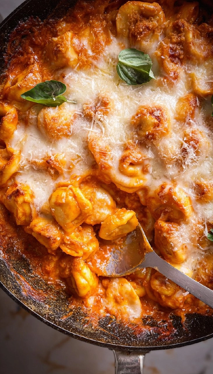 Baked Cheese Tortellini in Vodka Sauce.