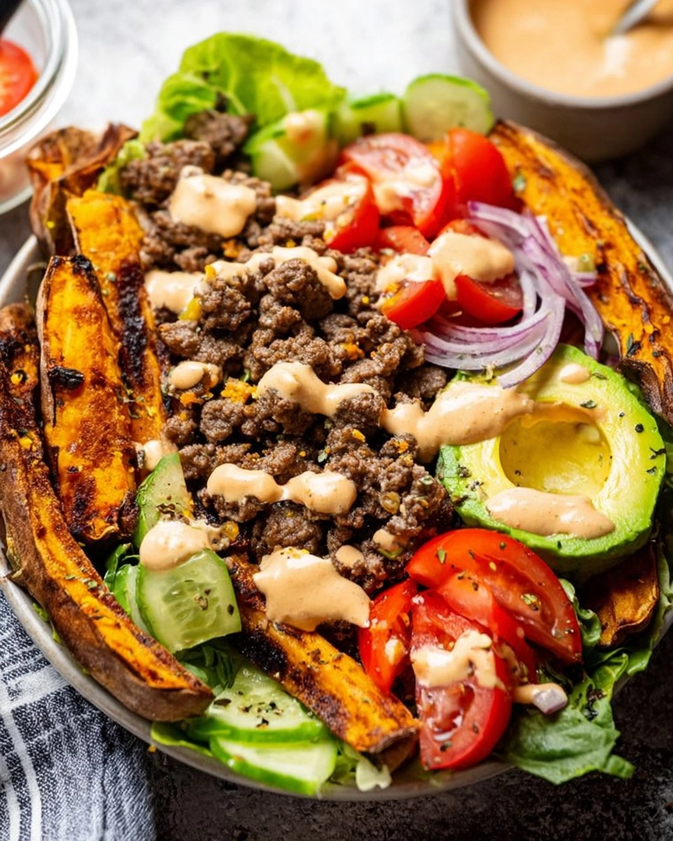 Burger Bowls with Chipotle Ranch Sweet Potato Fries 114 Burger Bowls with Chipotle Ranch Sweet Potato Fries