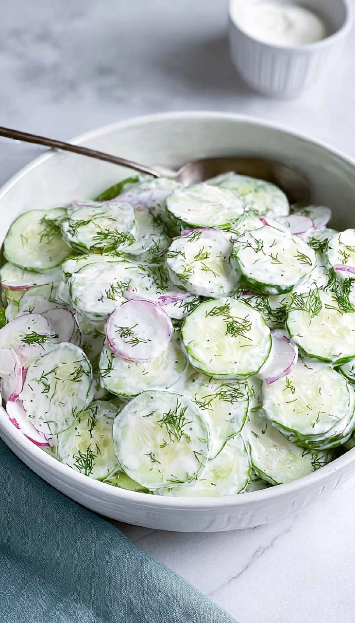 Creamy Cucumber Salad with Sour Cream & Dill