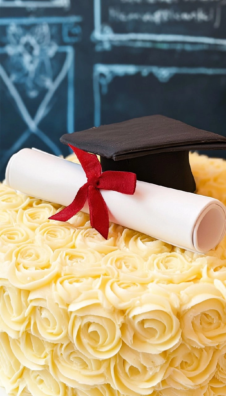 Elegant Graduation Cake with Fondant Cap Topper 105 Elegant Graduation Cake with Fondant Cap Topper