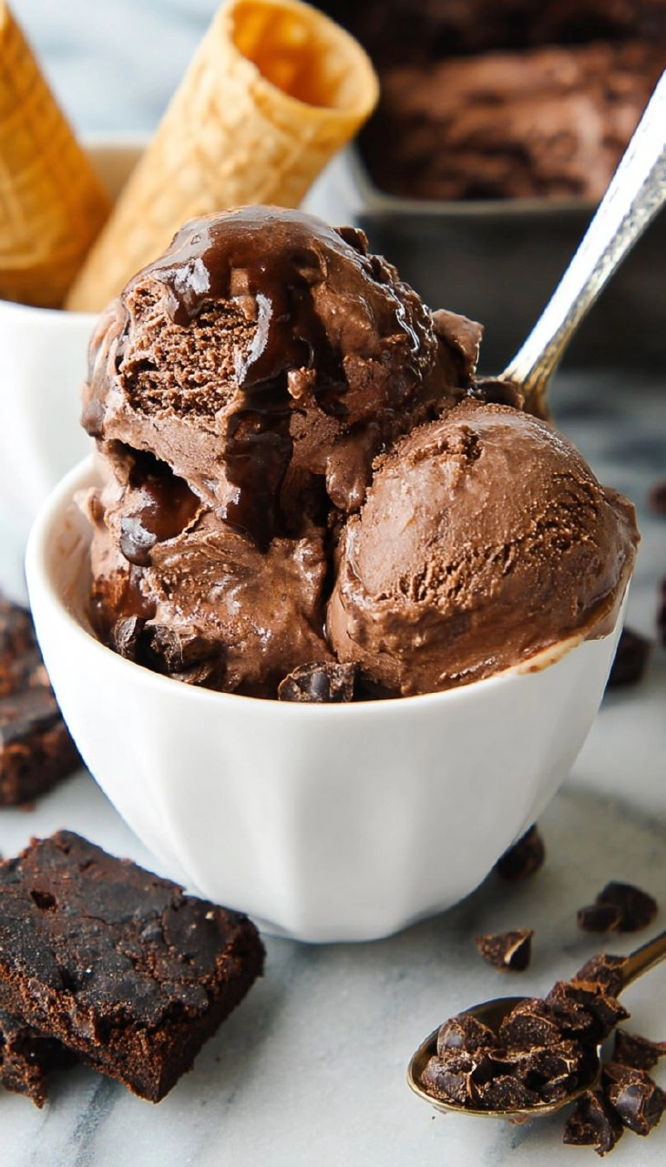 No Churn Chocolate Fudge Brownie Ice Cream