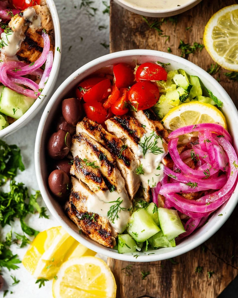 Greek Chicken Bowls with Lemon Garlic Tahini Sauce (Healthy Mediterranean Bowls)