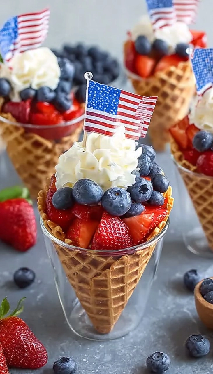 No-Bake 4th of July Patriotic Fruit Cones