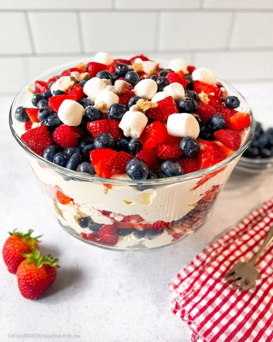 Red White and Blue Cheesecake Salad | Patriotic No-Bake Dessert for the 4th of July
