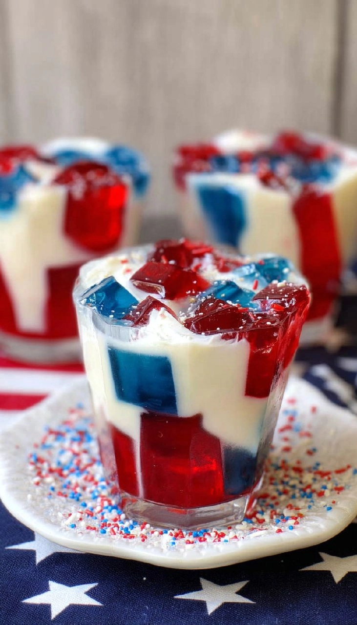 Red, White, and Blue Jello with Cream