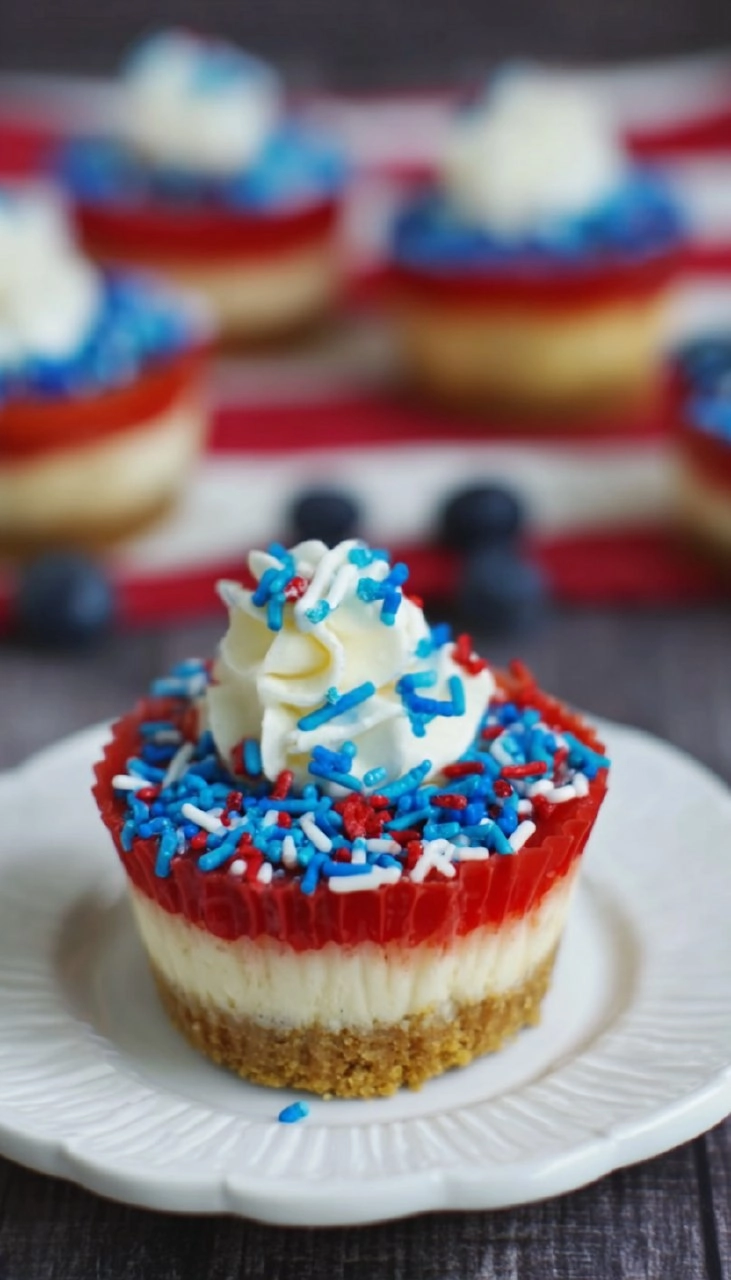 Red, White and Blue Mini Cheesecakes
