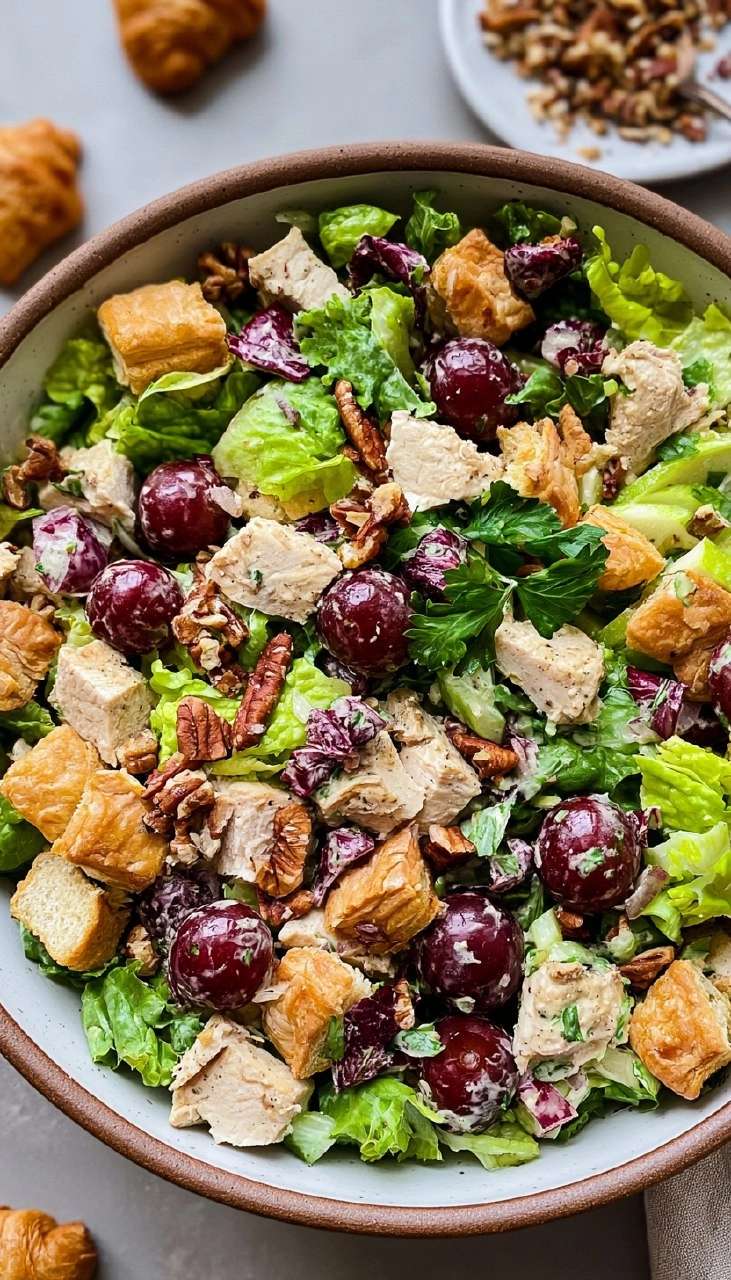 Chicken Salad with Grapes, Pecans, and Croissant Croutons