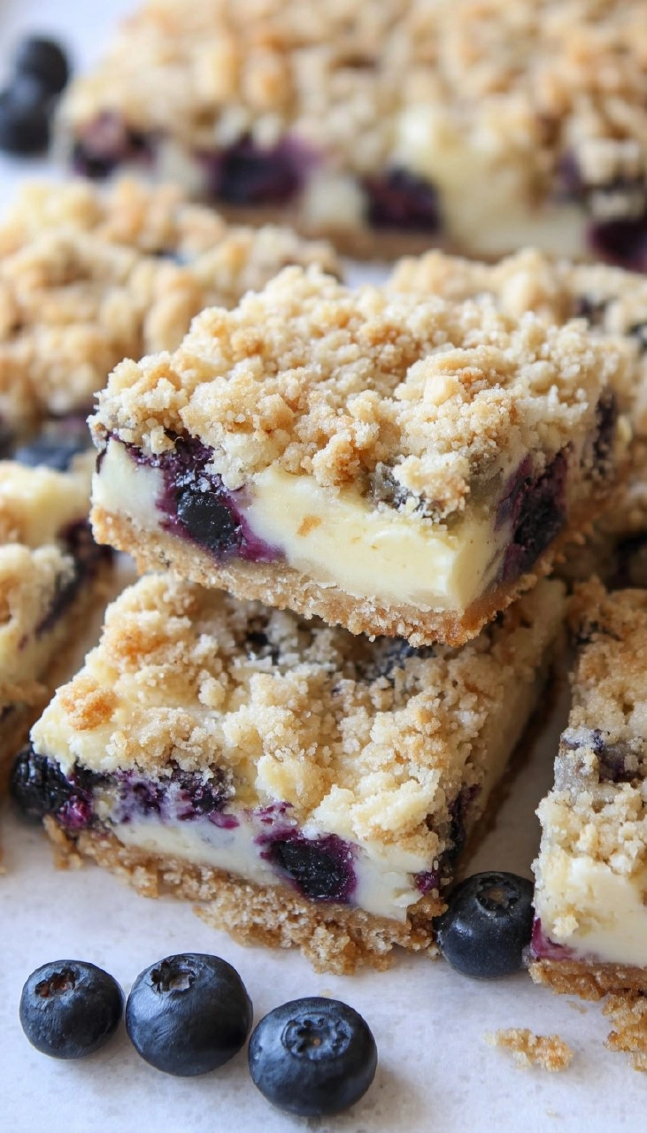 Blueberry Crumble Cheesecake Bars