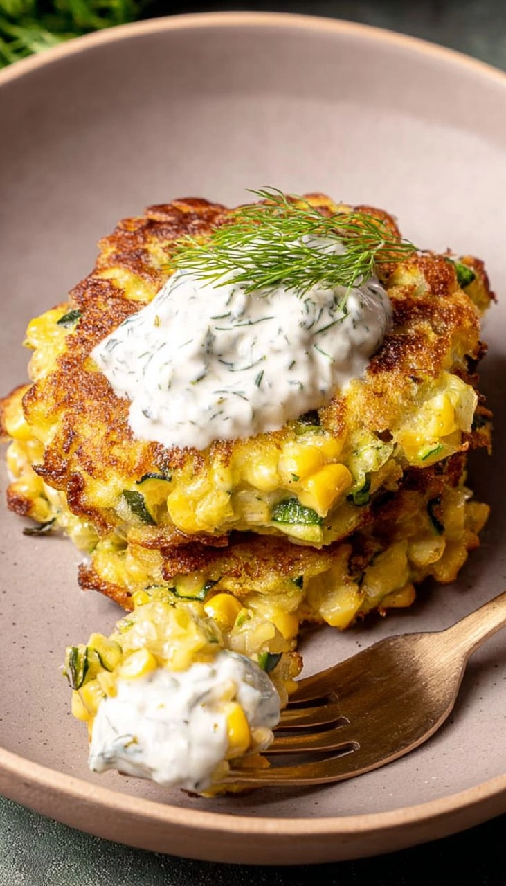 Corn and Zucchini Fritters with Herb Yogurt Sauce