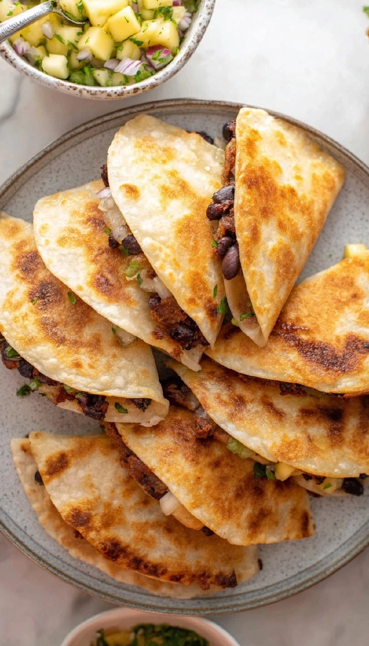 Crispy Smashed Black Bean Tacos with Mango Salsa.