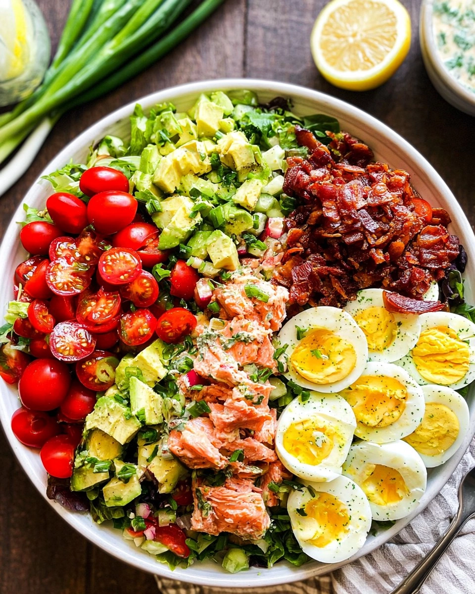 Salmon Cobb Salad with Avocado and Bacon (Whole30, Keto)