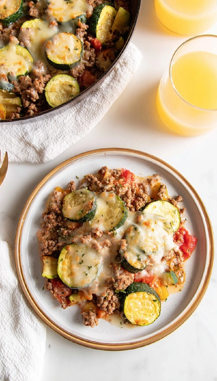 Cheesy Ground Beef Zucchini Skillet