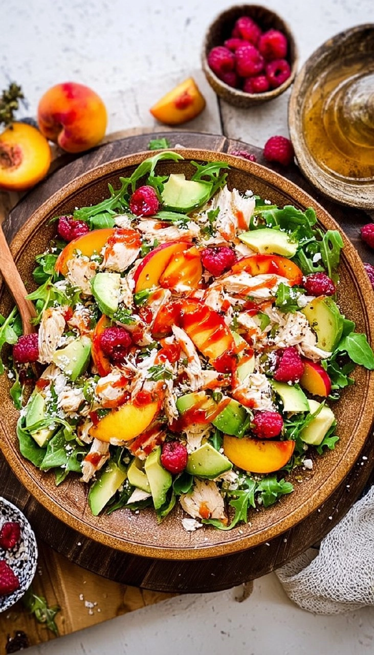 Chicken Salad with Peaches, Avocado & Fresh Raspberry Dressing