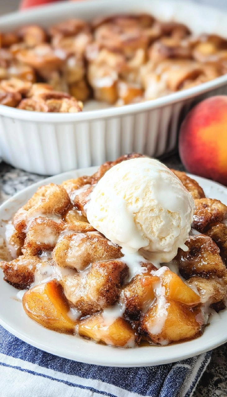 Cinnamon Roll Peach Cobbler