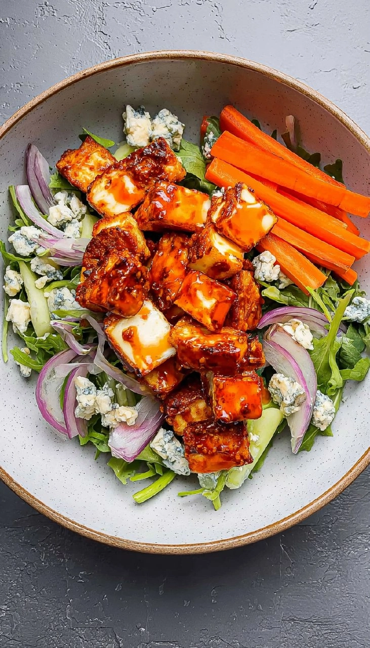 Crispy Buffalo Halloumi Salad