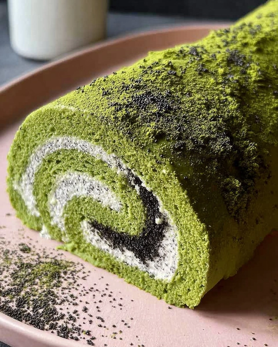 Matcha Swiss Roll Cake with Black Sesame Mousse