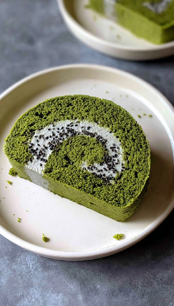 Matcha Swiss Roll Cake with Black Sesame Mousse