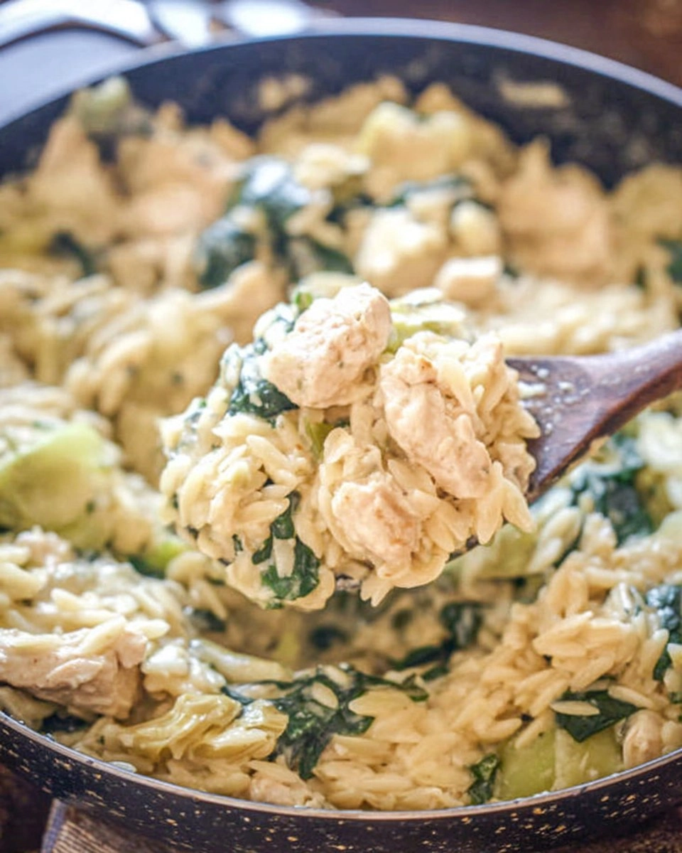 One Pot Spinach Artichoke Chicken Orzo