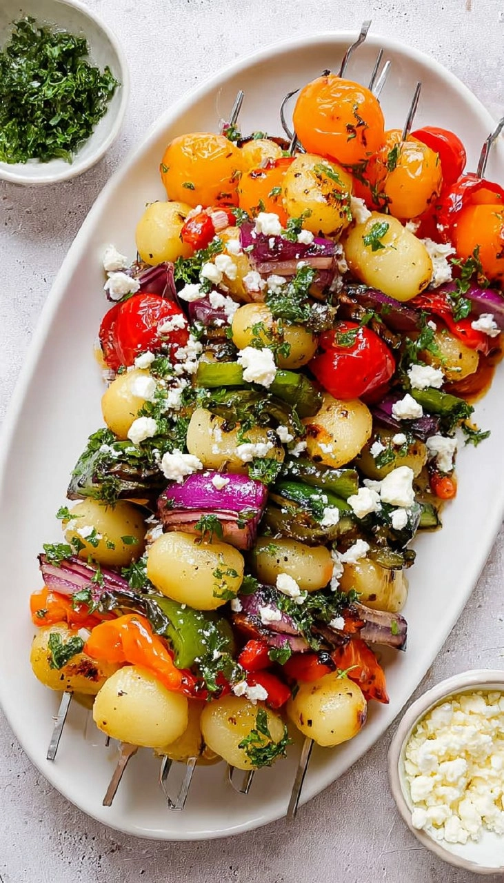 Rainbow Grilled Gnocchi Skewers