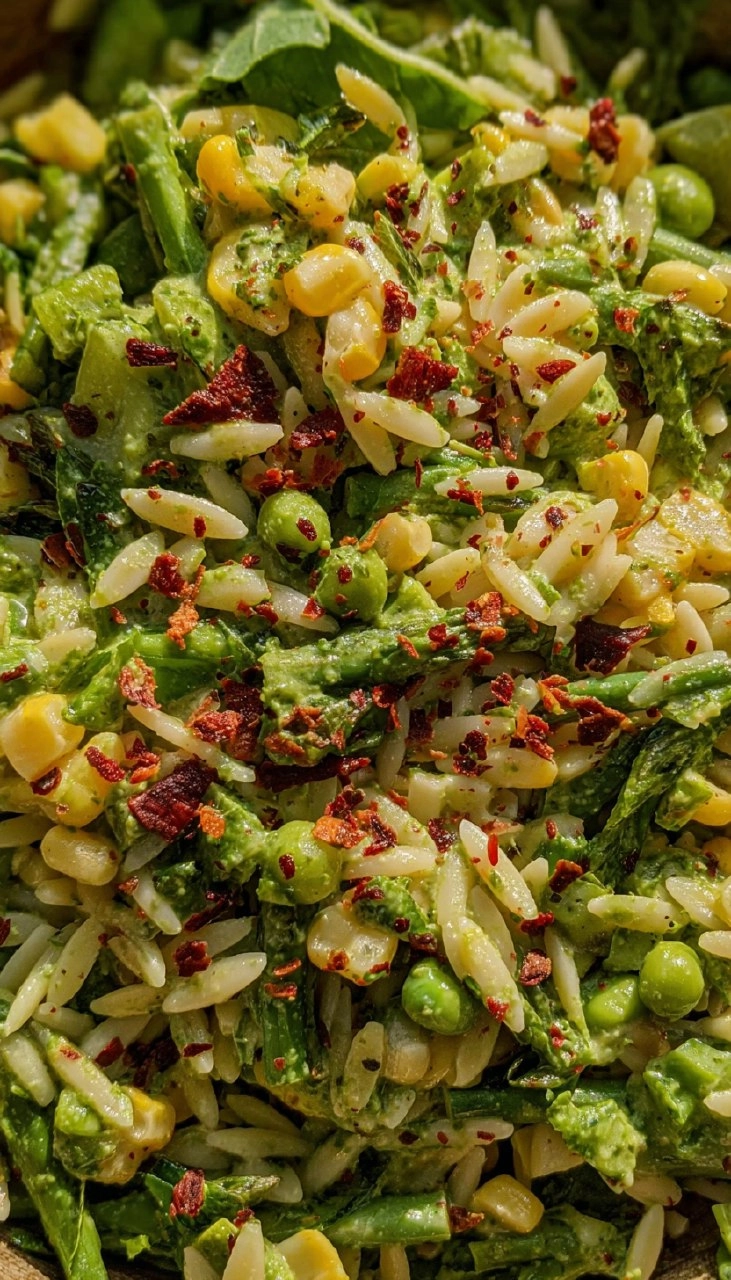 Spring Orzo Pasta Salad with Creamy Basil Vinaigrette