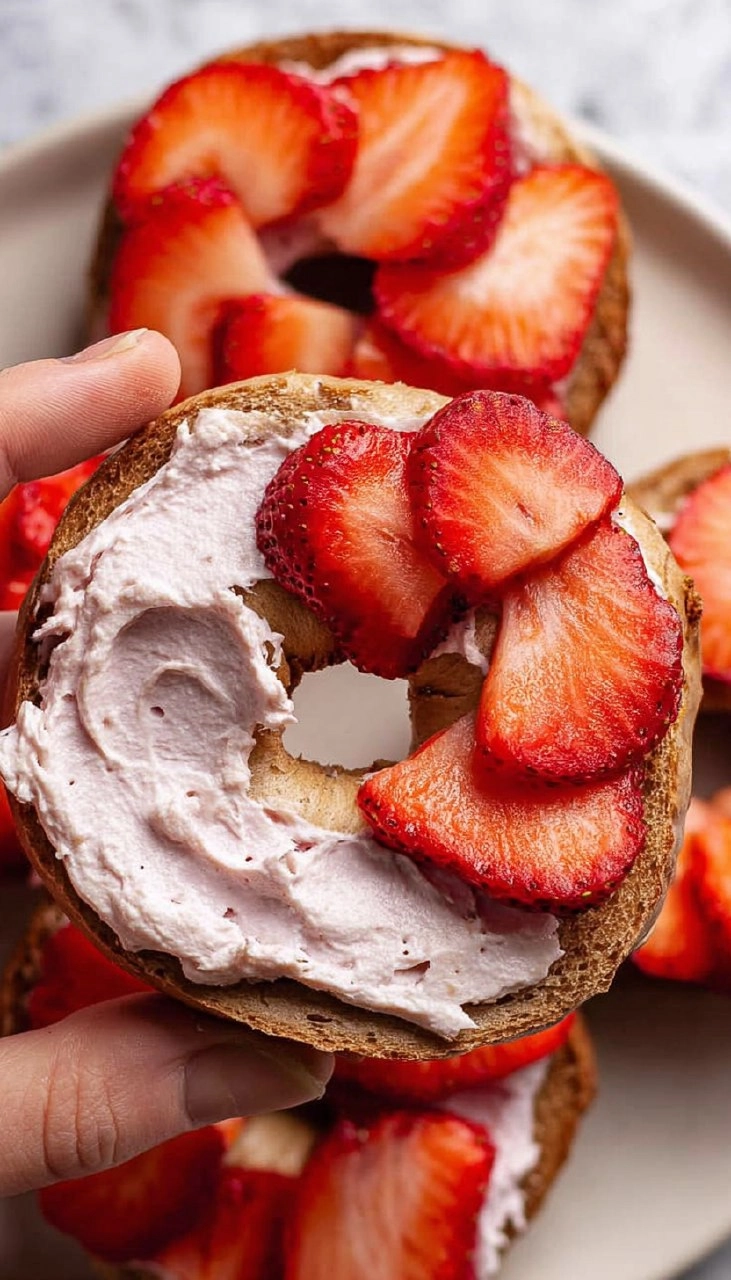 Strawberry Cottage Cheese Bagels