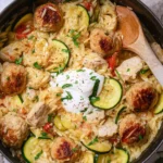 Summer-Squash-Orzo-Skillet-with-Chicken-Meatballs-Recipe