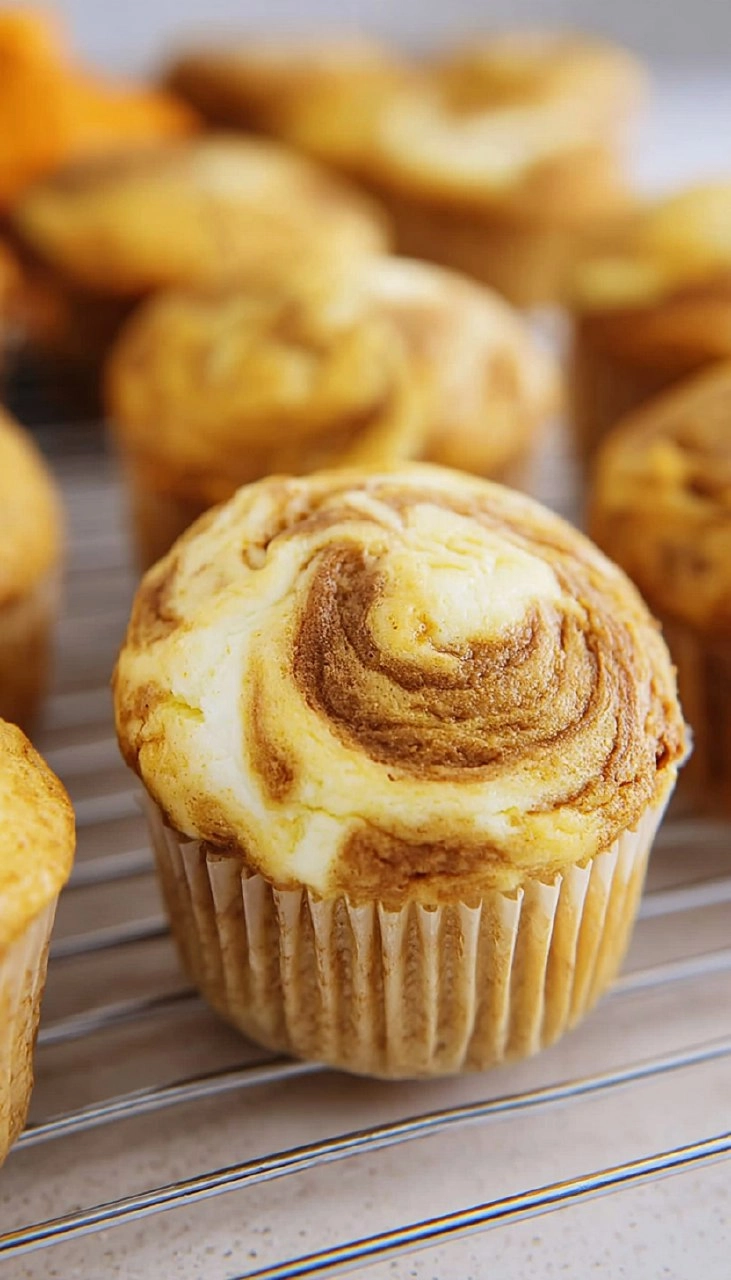 Pumpkin Muffins with Cheesecake Swirl
